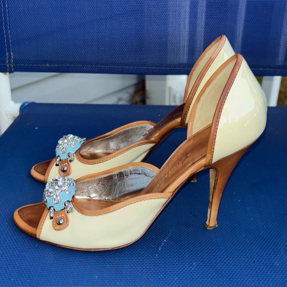 Vintage Giuseppe Zanotti Patent Leather Peep Toe Crystal Heels, Size 38 (7.5 US) - Picture 2 of 8